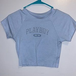 Blue playboy crop top